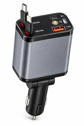 120w Araç Şarj Cihazı 4 Çıkışlı 100w Type-c Hızlı Şarj Geri Çekilebilir Kablolu Yıldız Tavan Işıklı Dex-51