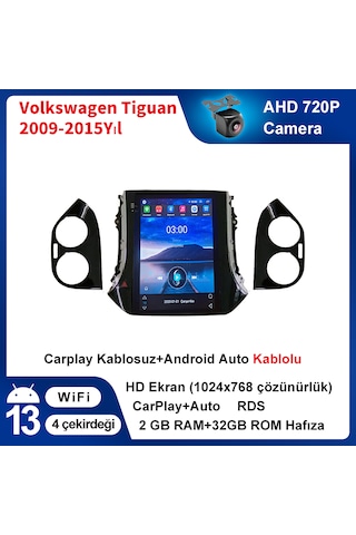 Volkswagen Tiguan 2009-2015yıl Kamera İle Android Carplay Multimedya 2gb Ram + 32gb Hafıza 9.7''