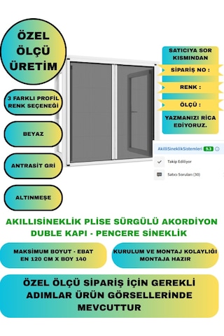 Plise Pileli Akordiyon Duble Kapı Pencere Sineklik 140x140