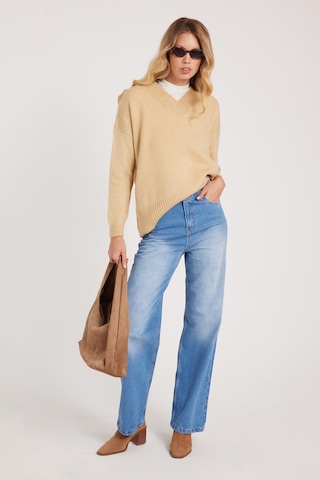 Tudors Kadın Regular Fit Klasik Kesim Pamuklu Bol Paça Mavi Jean Pantolon-39521 Mavi