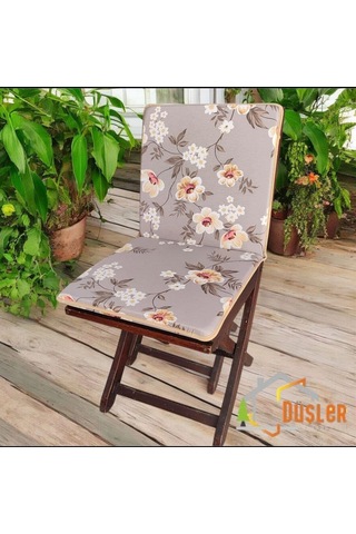 40x80 Çiçek Desenli Saten Fermuarlı Bağcıklı Biyeli Sırtlı Sandalye Minderi 3 Cm Açık Kahverengi Çok Renkli
