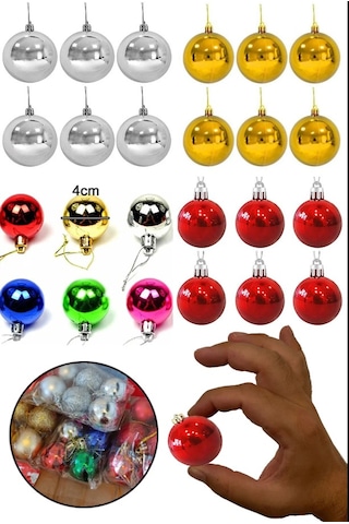 24lü 4cm Yılbaşı Ağacı Süsleme Topları Cici Top Süs Seti