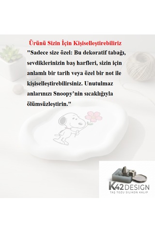 K42design Snoopy "sevgi Çiçeği" El Yapımı Dekoratif Sunum Ve Takı Tabağı 1