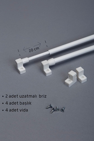 100 - 120 Cm Ayarlanabilir Briz Çubuğu 2 Adet Alüminyum Perde Borusu 4 Adet Başlık 100-120 Cm Beyaz