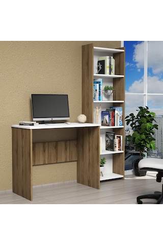 Ferniso Mobilya Çalışma Masası+5 Bölmeli Kitaplık Ceviz-beyaz Ceviz  -  Beyaz