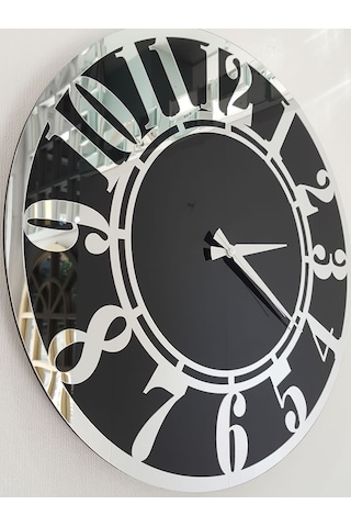 Ayna Denizi Silver Latin Black Model Gümüş Siyah Renk 50 CM Dekoratif Aynalı Duvar Saati Gümüş - Siyah