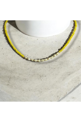 Kırmızı Sanat Evi Sarı Kristal Boncuklu Gold Detaylı Mini Bijuteri Kolye