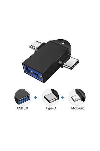 2 In 1 Usb Dişi To Micro Usb + Type-C Otg Adaptör