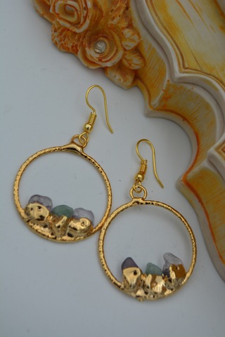 Stoneage Jewellery Tasarımcı Halka Küpe Altın Rengi Çok Renkli