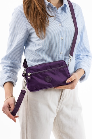 Nemo Bags Mor Unisex Cüzdan, 4 Gözlü, Telefonluk, Crinkle Kumaş, Çapraz Askılı Omuz Çantası, 20x12cm Mor