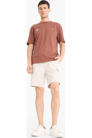 Defacto Regular Fit Dokulu Düz Paça Kargo Cepli Basic Düz Şort B8796AX24SM Bej