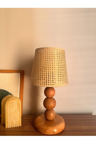 Bohem Ahşap Ayaklı Abajur - Bej Bej
