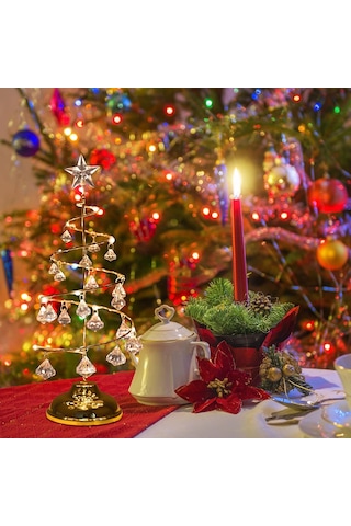 Vıp Kalite 20 Cm Metal Kristal Sarkıtlı Yılbaşı Ağacı Gün Işığı Led Işıklı Noel Ağacı Gold Çam Ağacı 20 Cm