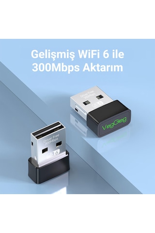 Veggieg 300 Mbps Wifi 6 Çift Bant Kablosuz Alıcı Verici Nano Usb Adaptör