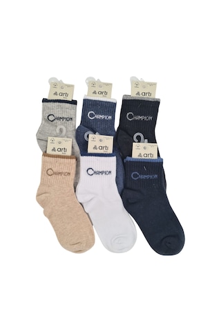 Erkek Çocuk Çorap Soket 6 Çift Siyah-lacivert-gri-beyaz-kahve-mavi-1890 ÇoK Renkli