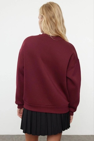 Kazax 3 İplik Şardonlu Bisiklet Yaka Sweatshirt Bordo Bordo