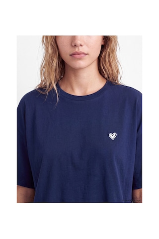 Lcw Dream Mavi Bisiklet Yaka Nakışlı Kadın Şortlu Pijama Takımı