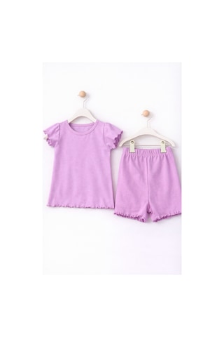 For My Baby Fitilli Kumaş 2 Li Kız Bebek Takım Şortlu Yazlık Mor2
