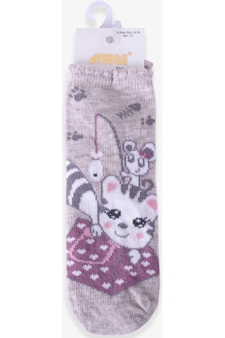 Breeze Kız Çocuk Soket Çorap Obur Kedili Bej (1-2-7-8 Yaş)