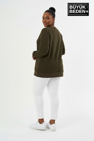 Süperlife Kadın Büyük Beden Orta Brooklyn Baskılı Bisiklet Yaka İnce Sweatshirt Spr26bswk956-8 Haki