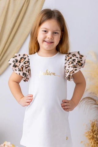Minigimin Cicileri Miniğimin Cicileri Kolları Leopar Volanlı Fashion Kız Çocuk E... Beyaz