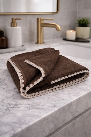 Krem İstiridye Dikişli %100 Pamuk Yumuşak Dokulu Yüksek Su Emici 2'li Banyo Havlu Seti 50x90-70x130 Kahverengi