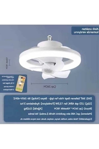 Opulentliving 360 E27 Led Tavan Vantilatörü Açık Beyaz, 3 Renkli Uzaktan Kumandalı 3 Renk Kumandalı