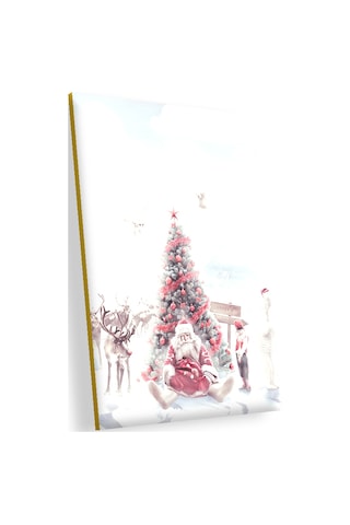 Cakasepetim Yılbaşı Ağacının Önündeki Yorgun Noel Baba Ahşap Mdf Tablo