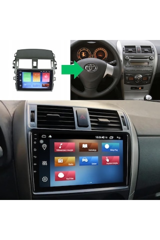 Toyota Corolla Izgaralı Çerçeve Android Multimedya Sistemi 4-64 Cadence R18 2007-2008 Ön Kayıt Kamera 9"