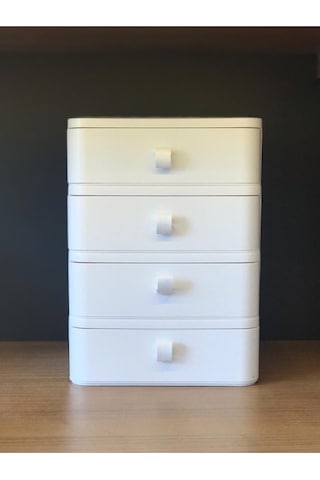 Bayev 4'lü Çekmeceli Takı, Makyaj Ve Kozmetik Düzenleyici Çekmece Beyaz , Ofis Masa Düzenleyici