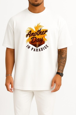 Bahriyeli Collection Oversize Başka Zaman Belki Cennette Karşılarışırız Göğüs Tasarımlı Unisex T-shirt Beyaz