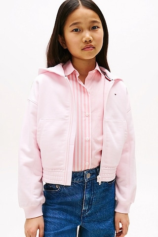 Kız Çocuk Beli Gipe Lastikli Fermuarlı Sweatshirt - Pembe Light Pink
