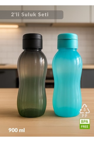 Suluk 2'li Set Su Şişesi Bpa Free Okul Suluğu Pp-5 Suluk Spor Okul Ofis Suluğu Siyah-mavi 900 Ml Mavi - Siyah