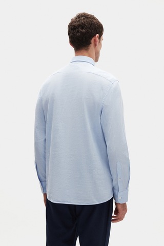 D'S Damat Ds Damat Comfort Mavi Düğmeli Yaka Rahat Kesim Keten Görünümlü %100 Pamuk Gömlek 2hc02ort64265 Mavi