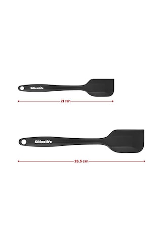 Silicolife Büyük Ve Küçük Spatula Seti, Isıya Dayanıklı Yanmaz Yapışmaz Silikon Spatula 2 Li Set Siyah