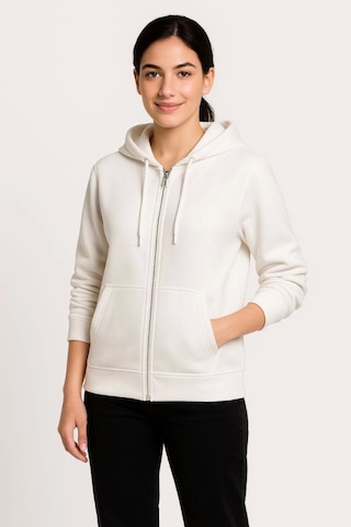 Etiler Collection Üç İplik Kapüşonlu Tam Fermuarlı Kanguru Çepli Sweatshirt Hoodie - Beyaz