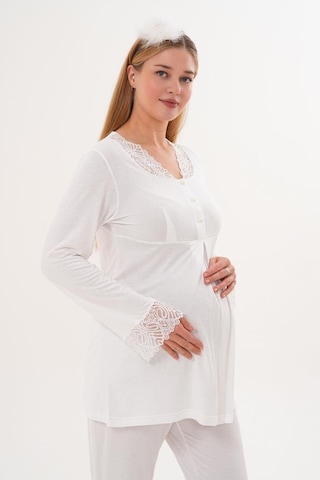 Mecit Pijama Mecit 5808 Kadın Hamile Lohusa Pijama Takımı Ekru