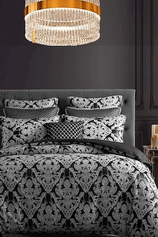 İqon Lastikli Çarşaflı Nevresim Takımı Tek Kişilik Damask Gri