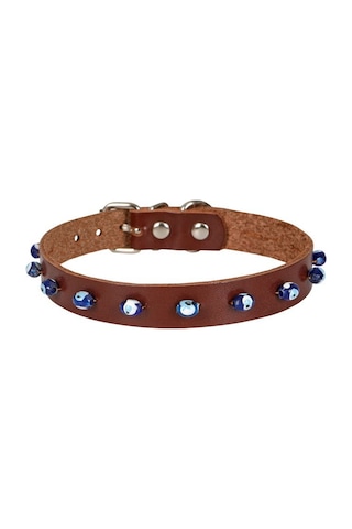 Cattie Boncuklu Deri Kedi Boyun Tasması Xl 1.5x28-32CM Kahverengi