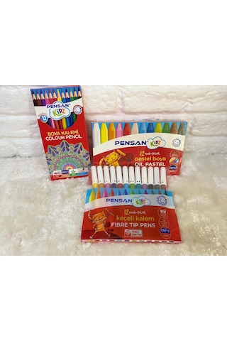 Kidz İlkokul 12'li Keçeli Boya + 12'li Kuru Boya + 12'li Pastel Boya Ergonomik Üçlü Boya Seti