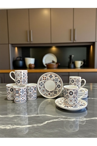 Kahve Fincanı - Porselen 6 Kişilik Ceramic Desen Kahverengi