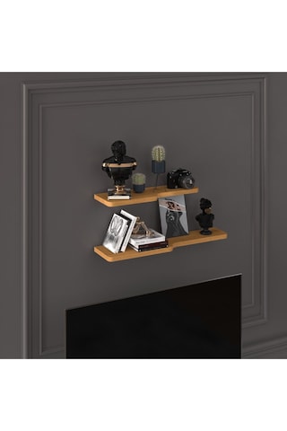 Doğal Modern Organizer Düzenleyici 2'li Kıvrımlı Dekoratif Kitaplık Banyo Mutfak Duvar Rafı Petra