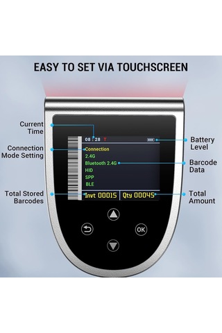 Hw0015 Kablosuz 1d/2d/qr Barkod Okuyucu Dijital Ekran + Tuş Takımı Bluetooth 5.0 & 2.4g & Usb 2600mah Büyük P