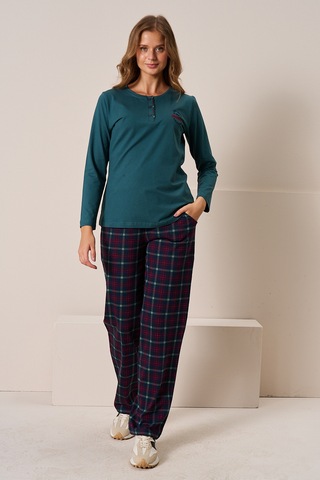 Kadın Penye Uzun Kol Pijama Takımı 3196 Zümrüt01 Zümrüt01