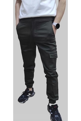 Erkek Jogger Beli Ve Paçası Lastikli Keten Haki Kargo Pantolon Haki