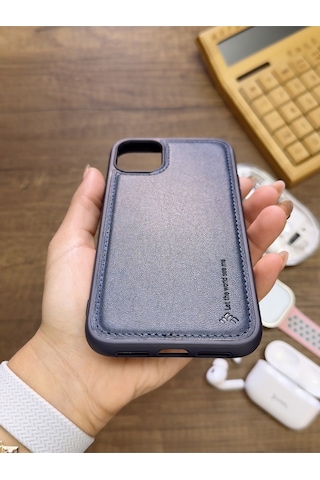 Apple iPhone 11 Pro Max Uyumlu Premium Deri Dokulu Darbelere Karşı Dayanıklı Nazal Silikon Kılıf Lacivert