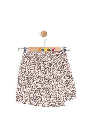Kız Çocuk Leopar Desenli Şort Etek-16152 Pudra