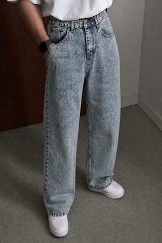 Tarz Cool Erkek Bol Paça Jean Pantolon Rahat Kesim Denim Mavi