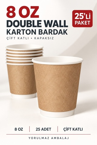 Double Wall Karton Bardak 8 Oz 25 Adet Çift Katmanlı Sıcak İçecek Kağıt Bardak Renkli