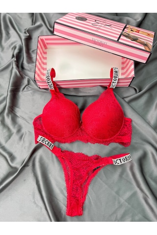 Victoria's Secret Victoria"s Secret Pusch Up Set Alt Üst Dolgulu Sütyen Ve Külot Takım 2"li Set Kırmızı